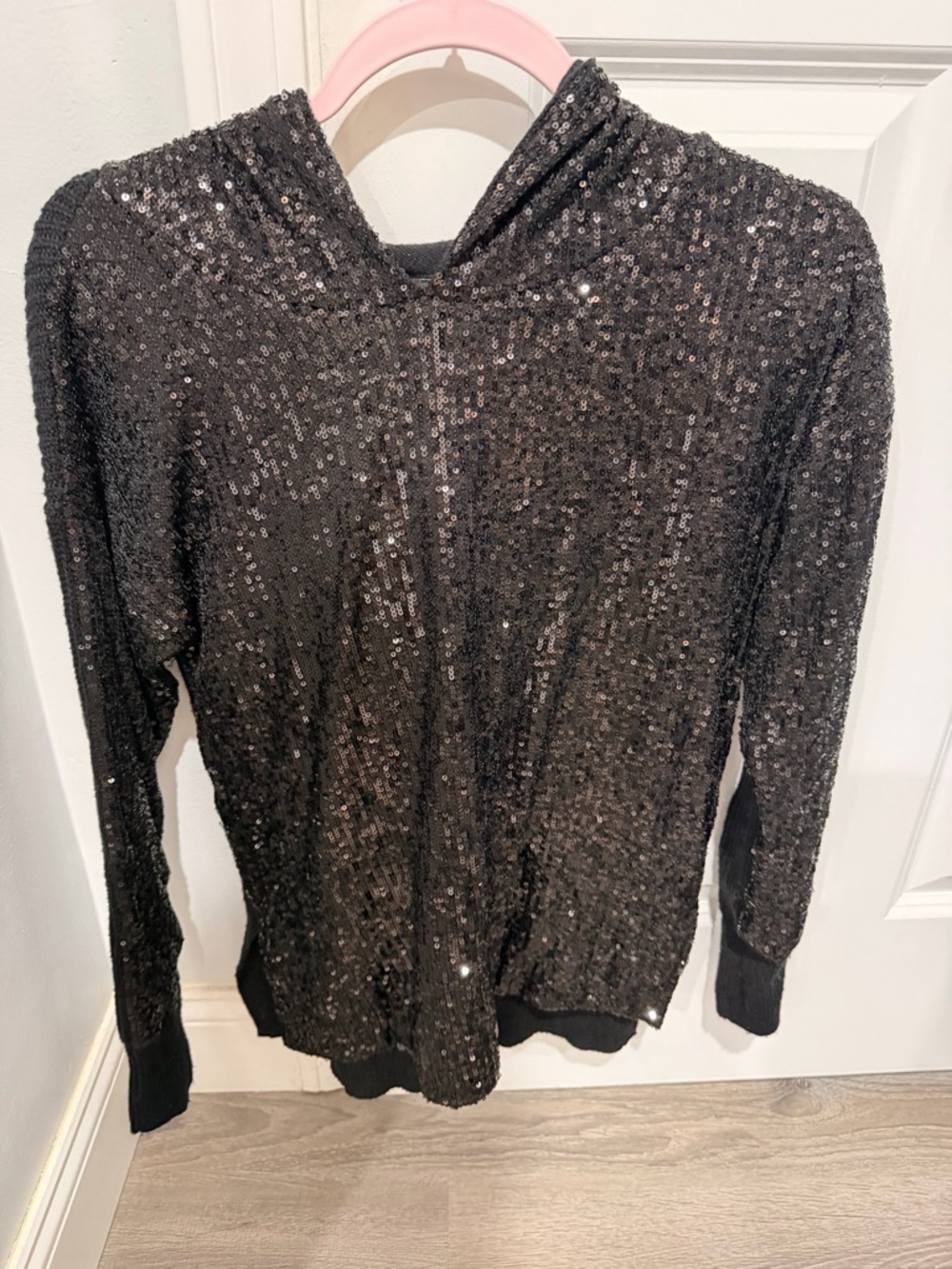 INC International Concepts Black Sequin Hooded Pullover